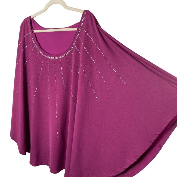 CATO Women Size 22 / 24W Metallic Beaded Pink Sparkle Blouse Bat Sleeve NWOT - Picture 3 of 7